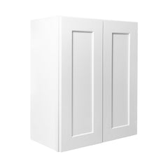 27 Inch White Shaker Double Door Wall Cabinet Solid Wood with 2 adjustable shelves Ready to Assemble for Kitchen,Bathroom,Laundry and Garage Storage(27"W×12"D×30"H)
