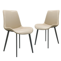 Beige PU Leather Dining Chair with Metal Legs, Modern Upholstered Chair Set of 2 for Kitchen, Restaurant, Living, Meeting Room