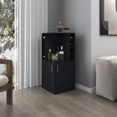 FM FURNITURE Toyei Corner Bar Cabinet with Bottle Rack, Open Shelves, and Hidden Storage, Black