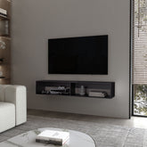 FM FURNITURE Central Floating media rack in melamine with two shelves. Wengue