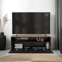 FM FURNITURE Mescal Tv Stand Multistorage with a Door and Open Storage, Wenge and Natural Oak