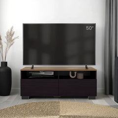 FM FURNITURE Mescal Tv Stand Multistorage with a Door and Open Storage, Wenge and Natural Oak