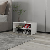 Shoe Rack, 2 Open Shelves, Low Horizontal Design, Freestanding Unit, Bedroom Use, White