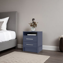 LEE JA Nightstand, 2 Drawers, Open Shelf, Modern Bedroom Storage, Kronos Blue