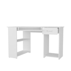 EKKO Corner Computer Desk, L-Shaped Home Office Desk with Drawer, Shelves, and CPU Space
