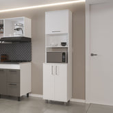 Kayenta Kitchen Pantry with 2 Pneumatic Door, Open Storage, and Bottom Cabinet, White.