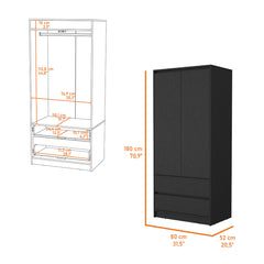 Avra 2 Drawers Armoire, 2-Door, Hanging Rod