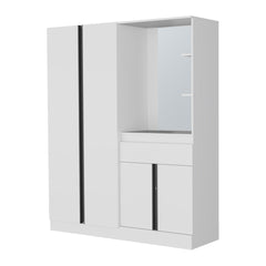 CaneMulti-Functional Wardrobe with Vanity Mirror and Storage, White