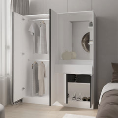 CaneMulti-Functional Wardrobe with Vanity Mirror and Storage, White