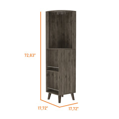 Quinn Corner Bar Cabinet, Two External Shelves, One Drawer, Two Interior Shelves