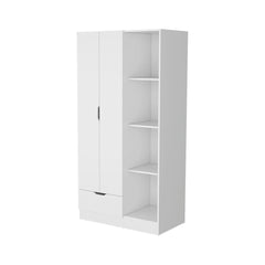 Redmond Armoire with Single Drawer, 4 Storage Shelves and Hanging Rod