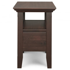Acadian Solid Wood Narrow Side Table with Drawer in Brunette Brown