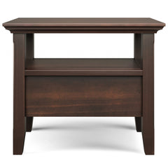 Acadian Solid Wood Narrow Side Table with Drawer in Brunette Brown