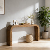 Farmhouse Wood Sofa Table,Narrow Side Table,Curved Design Coffee Table