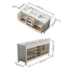 71" Modern Bathroom Vanity with Double Basins Sink, Free-standing White Vanity Cabinet with Faucet Hole