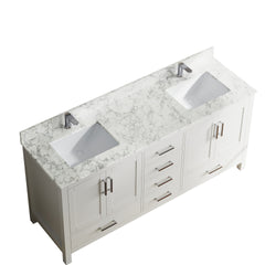 71" Modern Bathroom Vanity with Double Basins Sink, Free-standing White Vanity Cabinet with Faucet Hole