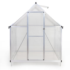 6x8 FT Polycarbonate Greenhouse, Outdoor Walk-in Green House with Vent Window, Hinged Door, Rain Gutter, Heavy-Duty Aluminum Hot House for Backyard Garden