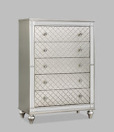1pc Glam 5-Drawer Bedroom Chest Diamond Patterned Drawer Fronts Silver Finish