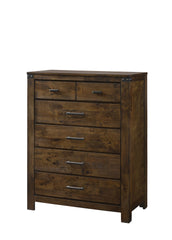1pc Rustic Industrial Style Brown Five Drawer Chest Bedroom Solid Wood Wooden Furniture