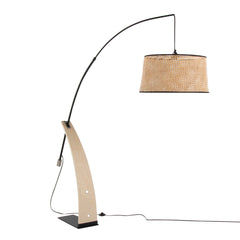 Robyn-Salon Mid-Century Modern Floor Lamp in Natural Wood and Black Metal with Natural Rattan Shade by LumiSource
