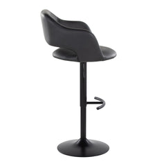 Margarite Contemporary Adjustable Barstool with Swivel in Black Metal and Black Faux Leather with Rounded T Footrest by LumiSource - Set of 2