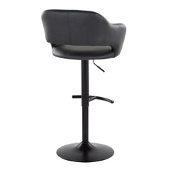 Margarite Contemporary Adjustable Barstool with Swivel in Black Metal and Black Faux Leather with Rounded T Footrest by LumiSource - Set of 2