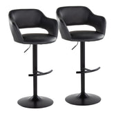 Margarite Contemporary Adjustable Barstool with Swivel in Black Metal and Black Faux Leather with Rounded T Footrest by LumiSource - Set of 2