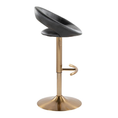 Posh Contemporary/Glam Adjustable Barstool with Swivel in Gold Metal and Black Faux Leather with Rounded T Footrest by LumiSource - Set of 2
