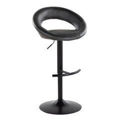 Posh Contemporary Adjustable Barstool with Swivel in Black Metal and Black Faux Leather with Rounded T Footrest by LumiSource - Set of 2