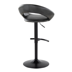 Posh Contemporary Adjustable Barstool with Swivel in Black Metal and Black Faux Leather with Rounded T Footrest by LumiSource - Set of 2