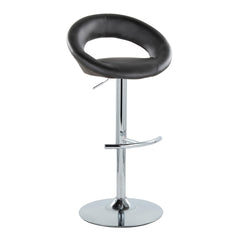 Posh Contemporary Adjustable Barstool with Swivel in Chrome Metal and Black Faux Leather with Rounded T Footrest by LumiSource - Set of 2