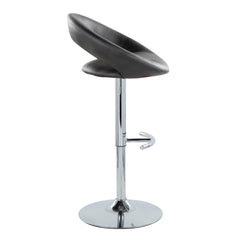 Posh Contemporary Adjustable Barstool with Swivel in Chrome Metal and Black Faux Leather with Rounded T Footrest by LumiSource - Set of 2