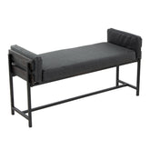 Kari 18" Farmhouse Bench with Black Metal, Grey Wood and Black Faux Leather by LumiSource