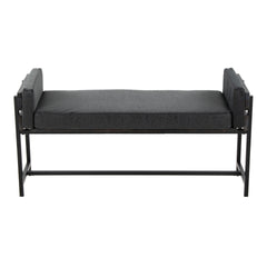 Kari 18" Farmhouse Bench with Black Metal, Grey Wood and Black Faux Leather by LumiSource
