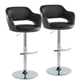 Margarite Contemporary Ajustable Barstool with Swivel in Chrome Metal and Black Faux Leather with Rounded T Footrest by LumiSource - Set of 2