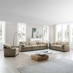 3 Piece Comfortable Oversized Sectional Sofa, One Single Sofa and One 2-Seater Sofa and One 3-Seater Sofa ,Tan Corduroy Deep Seat Sofa