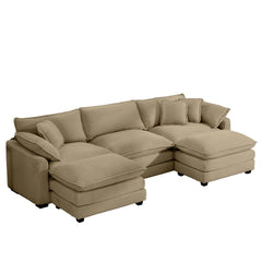 Oversized Modular Cushion Sofa, Portable Ottoman, L-Shaped Corner Low Back Deep Seating Spacious Sofa Set and Sofa Bed for Home Apartment Living Room Set, Tan Corduroy