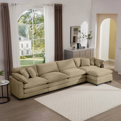 Corduroy Sofa - Modern Upholstered 4 Seater with with 1 Footstool Corduroy Fabric Sofa , Office Living Room Apartment Comfort Sofa, Easy to Assemble with 2 Arm Pillows and 4 Throw Pillows