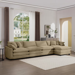 Corduroy Sofa - Modern Upholstered 4 Seater with with 1 Footstool Corduroy Fabric Sofa , Office Living Room Apartment Comfort Sofa, Easy to Assemble with 2 Arm Pillows and 4 Throw Pillows