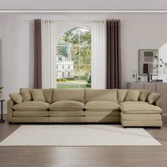 Corduroy Sofa - Modern Upholstered 4 Seater with with 1 Footstool Corduroy Fabric Sofa , Office Living Room Apartment Comfort Sofa, Easy to Assemble with 2 Arm Pillows and 4 Throw Pillows