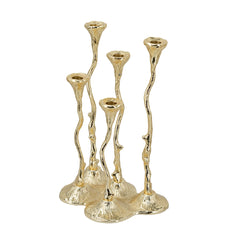 9.8x6.7x14.2" 5-Light Cast Aluminum Taper Candle Holder With Gold Botanical Design