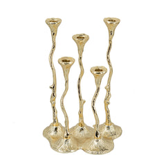 9.8x6.7x14.2" 5-Light Cast Aluminum Taper Candle Holder With Gold Botanical Design