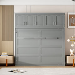 Full Size Murphy Bed Wall Bed with Top Cabinets,Gray