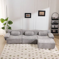 Modular Combination, Bamboo Joint Shape, Armchair, Extra-Large Compression & 3+1 Seater Chenille Deep-Seat (with 3 Pillows) All Fit Living Room/Bedroom