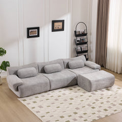 Modular Combination, Bamboo Joint Shape, Armchair, Extra-Large Compression & 3+1 Seater Chenille Deep-Seat (with 3 Pillows) All Fit Living Room/Bedroom