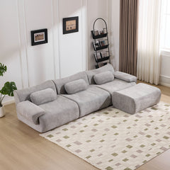 Modular Combination, Bamboo Joint Shape, Armchair, Extra-Large Compression & 3+1 Seater Chenille Deep-Seat (with 3 Pillows) All Fit Living Room/Bedroom