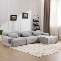 Modular Combination, Bamboo Joint Shape, Armchair, Extra-Large Compression & 3+1 Seater Chenille Deep-Seat (with 3 Pillows) All Fit Living Room/Bedroom