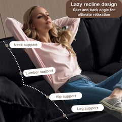 Modular Sectional Sofa, Oversized Deep Seat U Shaped Couch Set for Living Room, 4-Seater Comfy Cloud Couches with 2 Movable Ottomans, DIY Combination, Chenille,Black