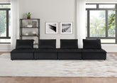 Aveline 160"W Black Velvet 4-Seater Modular Sofa
