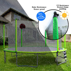 16FT Trampoline with Basketball Hoop pump and Ladder(Inner Safety Enclosure) with soccer goal Green